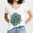 Turquoise Rodeo Decor Graphic Sunflower Women's Jersey Short Sleeve Deep V-Neck Tshirt
