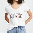 Womens Oncology Nurse Leopard Print Nursing School Women Women's Jersey Short Sleeve Deep V-Neck Tshirt
