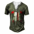 Firefighter Red Line Us Flag Crossed Axes Printed Back Men's Henley T-Shirt Green