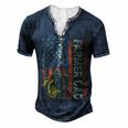Farmer Dad American Flag Fathers Day 4Th Of July Patriotic Men's Henley T-Shirt Navy Blue