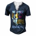 My Spirit Animal Corgi Dog Love-R Dad Mom Boy Girl Funny Men's Henley Button-Down 3D Print T-shirt Navy Blue