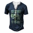 Mens My Stepdaughter Has Your Back Proud Army Stepdad Dad Men's Henley T-Shirt Navy Blue