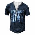 Veteran Veteran Veterans 73 Navy Soldier Army Military Men's Henley Button-Down 3D Print T-shirt Navy Blue