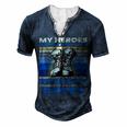 Vintage Veteran Mom My Heroes Dont Wear Capes Army Boots T-Shirt Men's Henley Button-Down 3D Print T-shirt Navy Blue