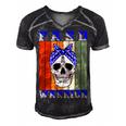 Fasd Warrior Skull Women Vintage Blue And Grey Ribbon Fetal Alcohol Spectrum Disorder Fetal Alcohol Spectrum Disorder Awareness Men's Short Sleeve V-neck 3D Print Retro Tshirt Black