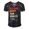 Mens Vintage Husband Daddy Iron Worker Hero Fathers Day Gift Men's Short Sleeve V-neck 3D Print Retro Tshirt Black