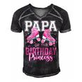 Papa Of The Birthday Princess Roller Skating B-Day Matching Men's Short Sleeve V-neck 3D Print Retro Tshirt Black