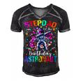 Stepdad Of The Birthday Astronaut Boy Space Theme Kids Men's Short Sleeve V-neck 3D Print Retro Tshirt Black