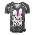 Funny Cute Pink Bunny Im All Ears Rabbit Happy Easter Day Gift For Girls Women Mom Mommy Family Birthday Holiday Christmas Men's Short Sleeve V-neck 3D Print Retro Tshirt Grey