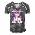 Just A Girl Who Loves Anime Peace Symbol V Fingers Fun Funny Men's Short Sleeve V-neck 3D Print Retro Tshirt Grey