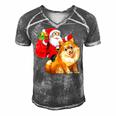 Matching Family Funny Santa Riding Pomeranian Dog Christmas T-Shirt Men's Short Sleeve V-neck 3D Print Retro Tshirt Grey