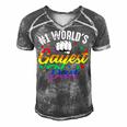 Mens 1 Worlds Gayest Dad Funny Fathers Day Lgbt Pride Rainbow 14 Shirt Men's Short Sleeve V-neck 3D Print Retro Tshirt Grey