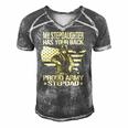 Mens My Stepdaughter Has Your Back - Proud Army Stepdad Dad Gift Men's Short Sleeve V-neck 3D Print Retro Tshirt Grey