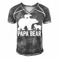 Mens Papa Bear Fathers Day Grandad Fun 2 Cub Kid Grandpa Men's Short Sleeve V-neck 3D Print Retro Tshirt Grey
