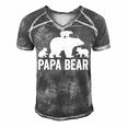 Mens Papa Bear Fathers Day Grandad Fun 3 Cub Kid Grandpa Men's Short Sleeve V-neck 3D Print Retro Tshirt Grey