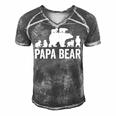 Mens Papa Bear Fathers Day Grandad Fun 6 Cub Kid Grandpa Men's Short Sleeve V-neck 3D Print Retro Tshirt Grey