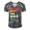 Mens Vintage Husband Daddy Iron Worker Hero Fathers Day Gift Men's Short Sleeve V-neck 3D Print Retro Tshirt Grey