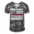 Red Line Flag Proud Papa Of A Firefighter Fireman Men's Short Sleeve V-neck 3D Print Retro Tshirt Grey