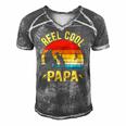 Reel Cool Papa Funny Fishing Fathers Day Men's Short Sleeve V-neck 3D Print Retro Tshirt Grey