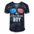 All American Boy Us Flag Sunglasses For Matching 4Th Of July Men's Short Sleeve V-neck 3D Print Retro Tshirt Navy Blue
