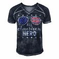 All American Hero Dad 4Th Of July Sunglasses Fathers Day Men's Short Sleeve V-neck 3D Print Retro Tshirt Navy Blue