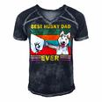 Best Husky Dad Ever I Love My Husky Men's Short Sleeve V-neck 3D Print Retro Tshirt Navy Blue