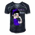 Epilepsy Warrior Strong Women Purple Ribbon Epilepsy Epilepsy Awareness V2 Men's Short Sleeve V-neck 3D Print Retro Tshirt Navy Blue