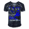 Fasd Dad Most People Never Meet Their Hero I Raised Mine Blue And Grey Ribbon Fetal Alcohol Spectrum Disorder Fetal Alcohol Spectrum Disorder Awareness Men's Short Sleeve V-neck 3D Print Retro Tshirt Navy Blue