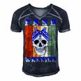 Fasd Warrior Skull Women Vintage Blue And Grey Ribbon Fetal Alcohol Spectrum Disorder Fetal Alcohol Spectrum Disorder Awareness Men's Short Sleeve V-neck 3D Print Retro Tshirt Navy Blue