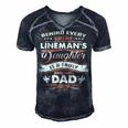 Father Grandpa Behind Every Great Lineman Daughter Is A Truly Amazing Dad480 Family Dad Men's Short Sleeve V-neck 3D Print Retro Tshirt Navy Blue