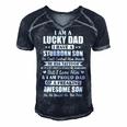 Father Grandpa I Am A Lucky Dad Fathers Day From Stubborn Son25 Family Dad Men's Short Sleeve V-neck 3D Print Retro Tshirt Navy Blue