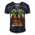 Father Grandpa You Cant Scare Me I Have Two Daughters Vintage Sunset 22 Family Dad Men's Short Sleeve V-neck 3D Print Retro Tshirt Navy Blue