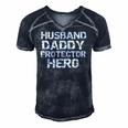 Fathers Day Gift From Wife Husband Daddy Protector Hero Men's Short Sleeve V-neck 3D Print Retro Tshirt Navy Blue