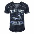 Fishing Reel Cool Godfather Men's Short Sleeve V-neck 3D Print Retro Tshirt Navy Blue