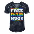 Free Dad Hugs Rainbow Lgbt Pride Fathers Day Gift Men's Short Sleeve V-neck 3D Print Retro Tshirt Navy Blue