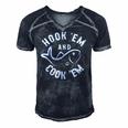 Funny Hookem And Cookem Fishing Men's Short Sleeve V-neck 3D Print Retro Tshirt Navy Blue