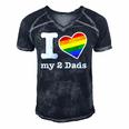 Gay Dads I Love My 2 Dads With Rainbow Heart Men's Short Sleeve V-neck 3D Print Retro Tshirt Navy Blue
