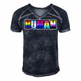 Human Lgbt Flag Gay Pride Month Transgender Men's Short Sleeve V-neck 3D Print Retro Tshirt Navy Blue