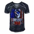 Husky Dad 4Th Of July American Flag Glasses Dog Men Boy Men's Short Sleeve V-neck 3D Print Retro Tshirt Navy Blue