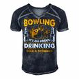 Its All About Drinking Beer And Scoring 178 Bowling Bowler Men's Short Sleeve V-neck 3D Print Retro Tshirt Navy Blue