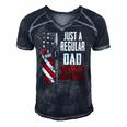 Just A Regular Dad Trying Not To Raise Liberals -- On Back Men's Short Sleeve V-neck 3D Print Retro Tshirt Navy Blue