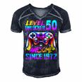 Level 50 Unlocked Awesome Since 1972 50Th Birthday Gaming Men's Short Sleeve V-neck 3D Print Retro Tshirt Navy Blue
