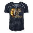 Lion Dad Dont Scare Me I Have 3 Daughters Funny Fathers Day Men's Short Sleeve V-neck 3D Print Retro Tshirt Navy Blue