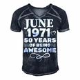 Made In June 1971 50 Years Of Being Awesome Men's Short Sleeve V-neck 3D Print Retro Tshirt Navy Blue