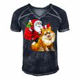 Matching Family Funny Santa Riding Pomeranian Dog Christmas T-Shirt Men's Short Sleeve V-neck 3D Print Retro Tshirt Navy Blue