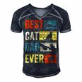 Mens Best Cat Dad Ever Funny Fathers Day Gifts 461 Trending Shirt Men's Short Sleeve V-neck 3D Print Retro Tshirt Navy Blue