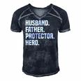 Mens Husband Father Protector Hero Funny Fathers Day Men's Short Sleeve V-neck 3D Print Retro Tshirt Navy Blue