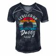 Mens I Leveled Up To Daddy Funny Promoted New Dad Again 2021 Ver2 Men's Short Sleeve V-neck 3D Print Retro Tshirt Navy Blue