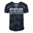 Mens My Wife Says I Only Have Two Faults 368 Trending Shirt Men's Short Sleeve V-neck 3D Print Retro Tshirt Navy Blue