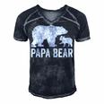 Mens Papa Bear Fathers Day Grandad Fun 1 Cub Kid Grandpa Men's Short Sleeve V-neck 3D Print Retro Tshirt Navy Blue